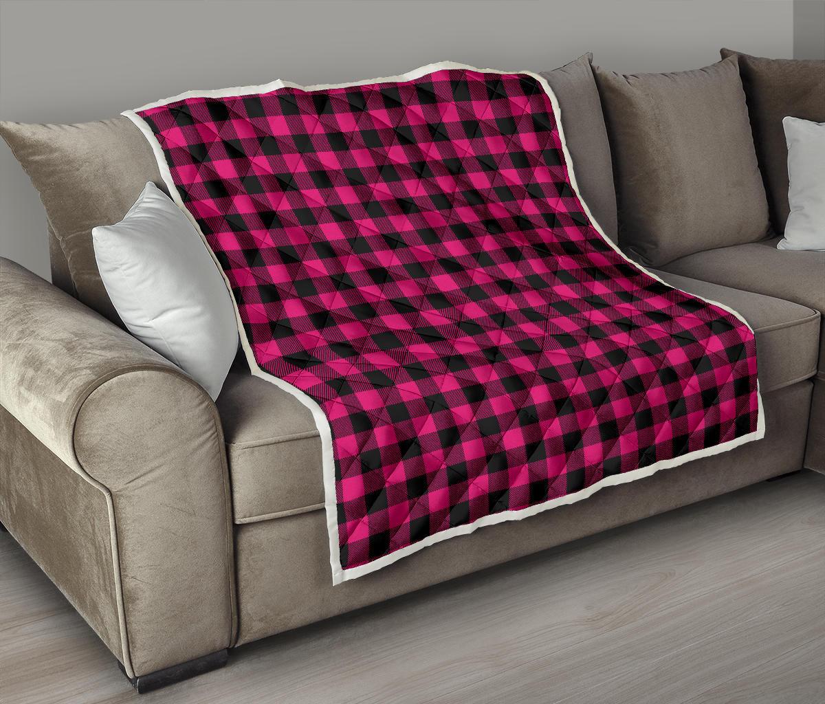 Pink Tartan Plaid Pattern Premium Quilt-JTAMIGO.COM
