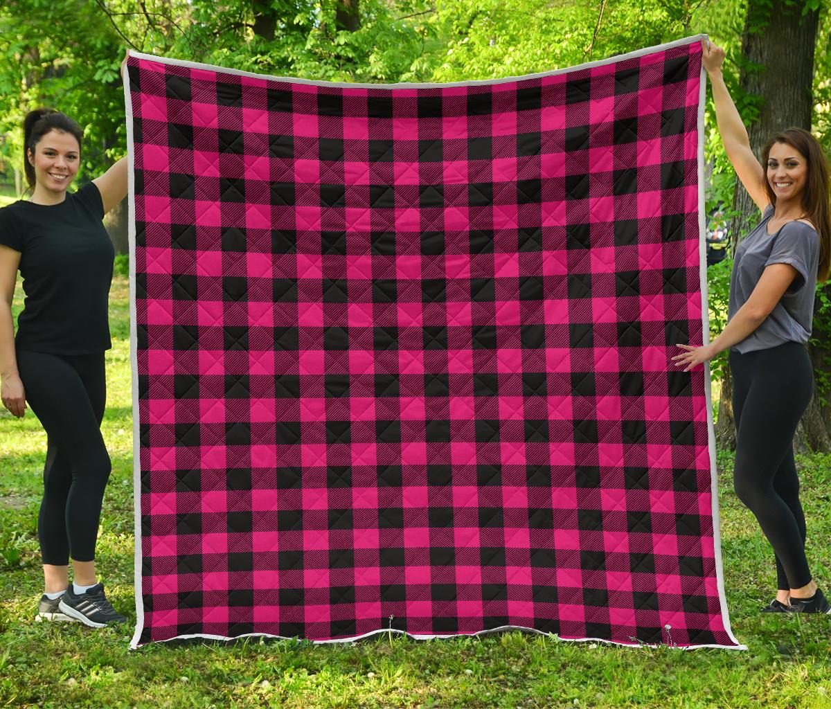 Pink Tartan Plaid Pattern Premium Quilt-JTAMIGO.COM