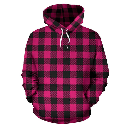 Pink Tartan Plaid Pattern Pullover Hoodie