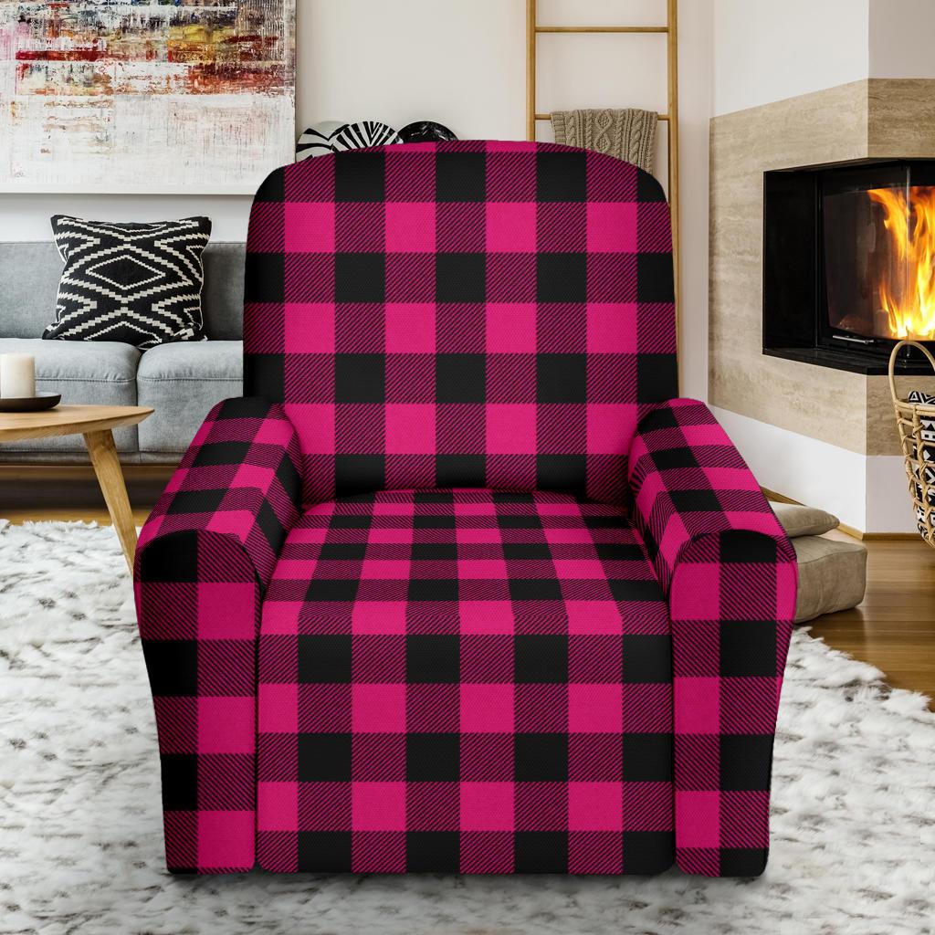 Pink Tartan Plaid Pattern Single Sofa Slipcover -JTAMIGO.COM