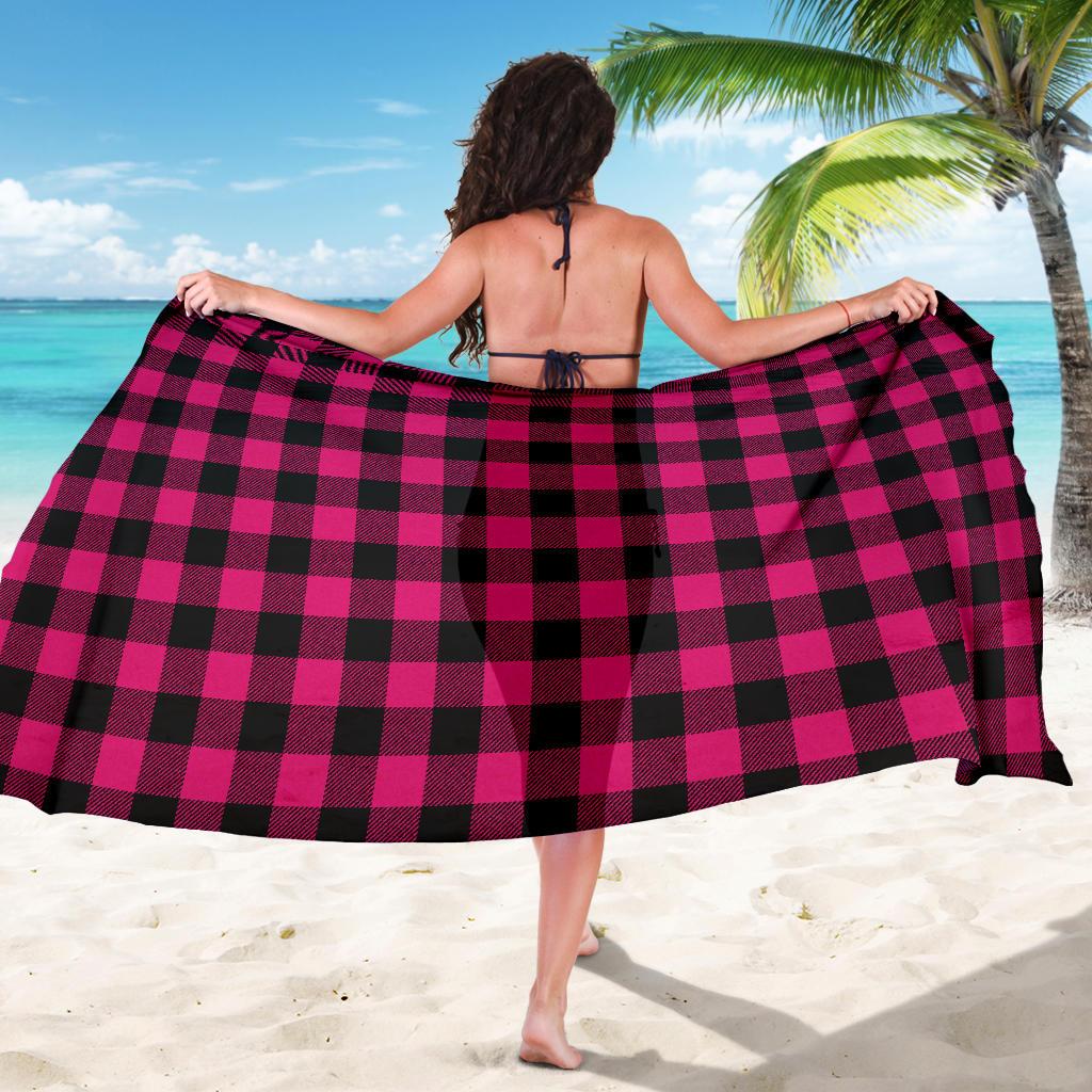 Pink Tartan Plaid Pattern Sarong Pareo Wrap