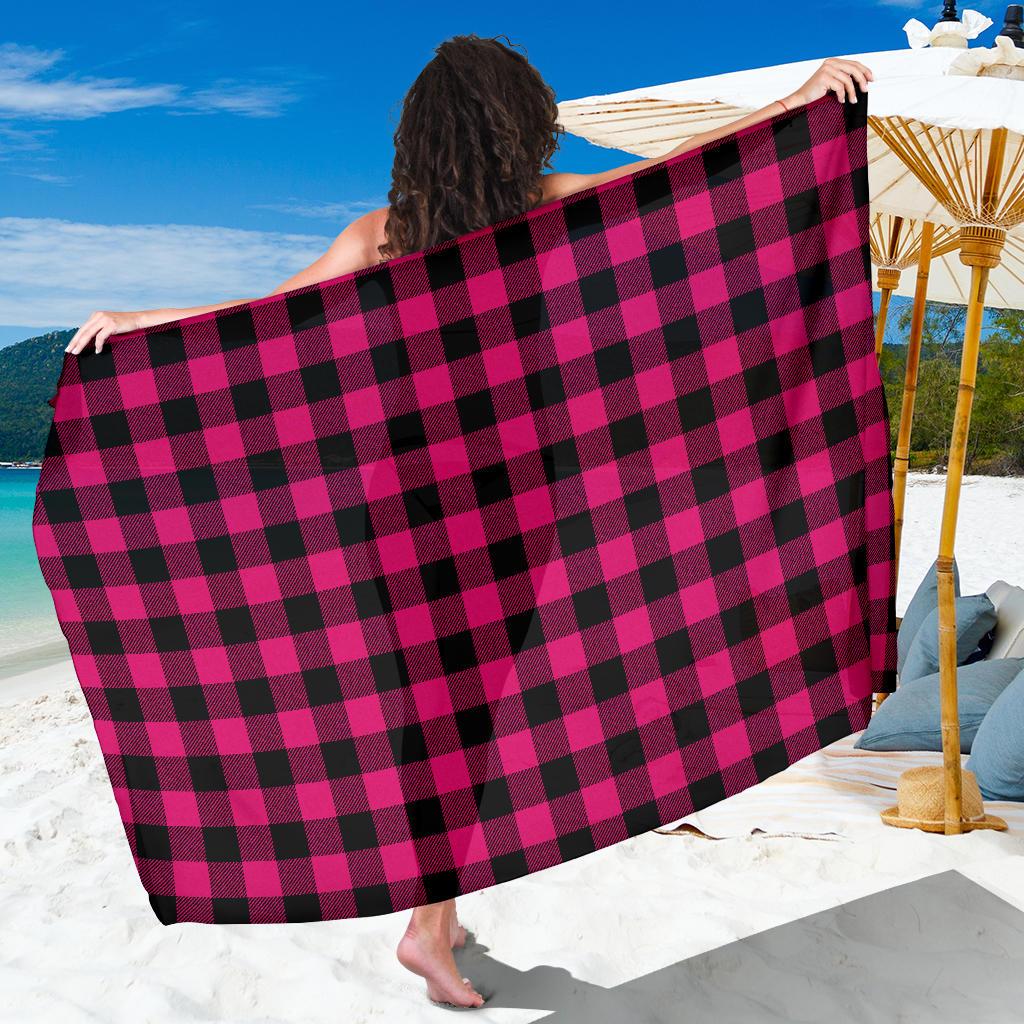 Pink Tartan Plaid Pattern Sarong Pareo Wrap