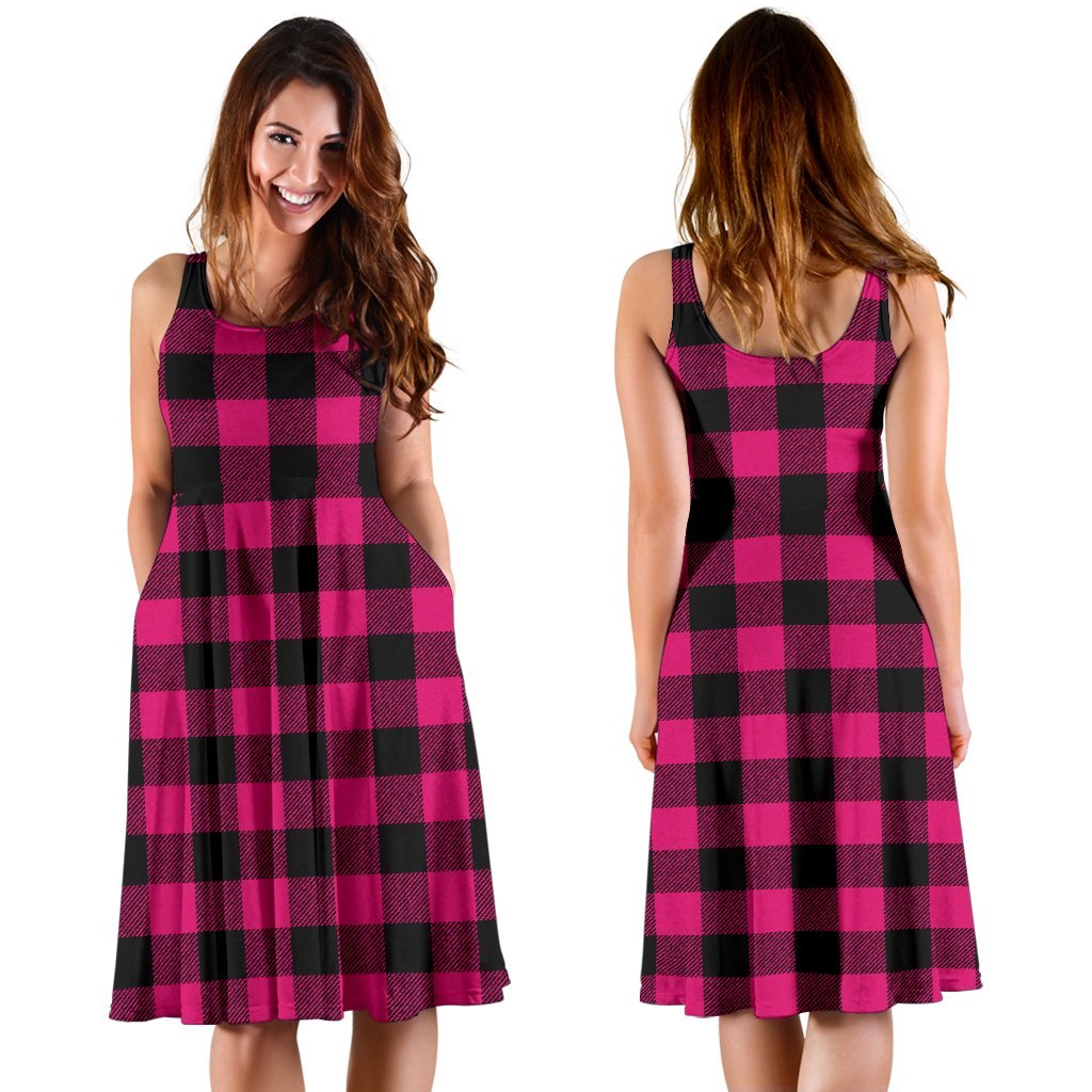 Pink Tartan Plaid Pattern Sleeveless Dress