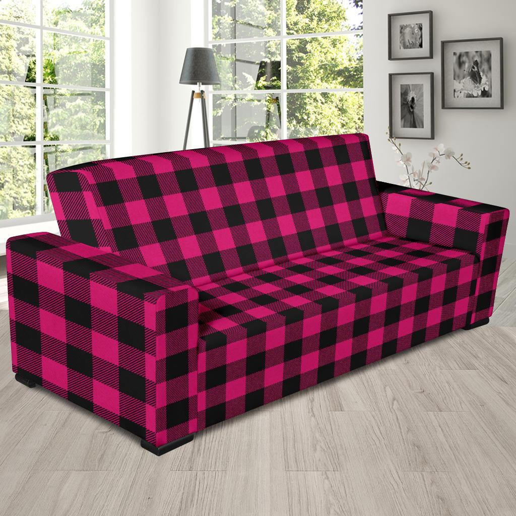 Pink Tartan Plaid Pattern Sofa Slipcover-JTAMIGO.COM