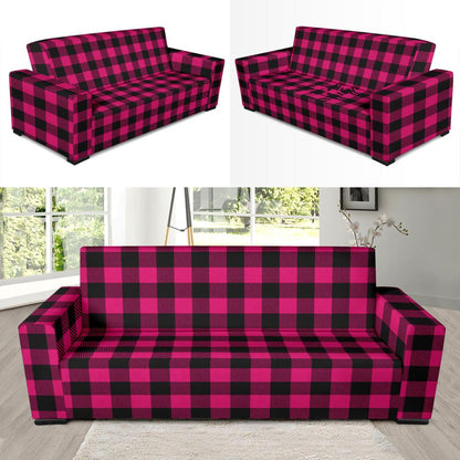 Pink Tartan Plaid Pattern Sofa Slipcover-JTAMIGO.COM