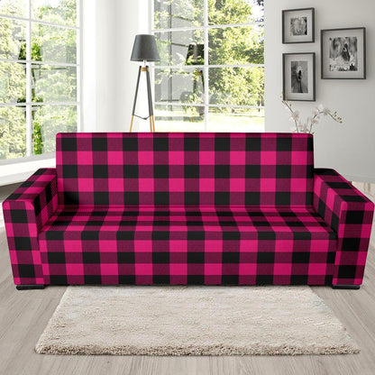 Pink Tartan Plaid Pattern Sofa Slipcover-JTAMIGO.COM