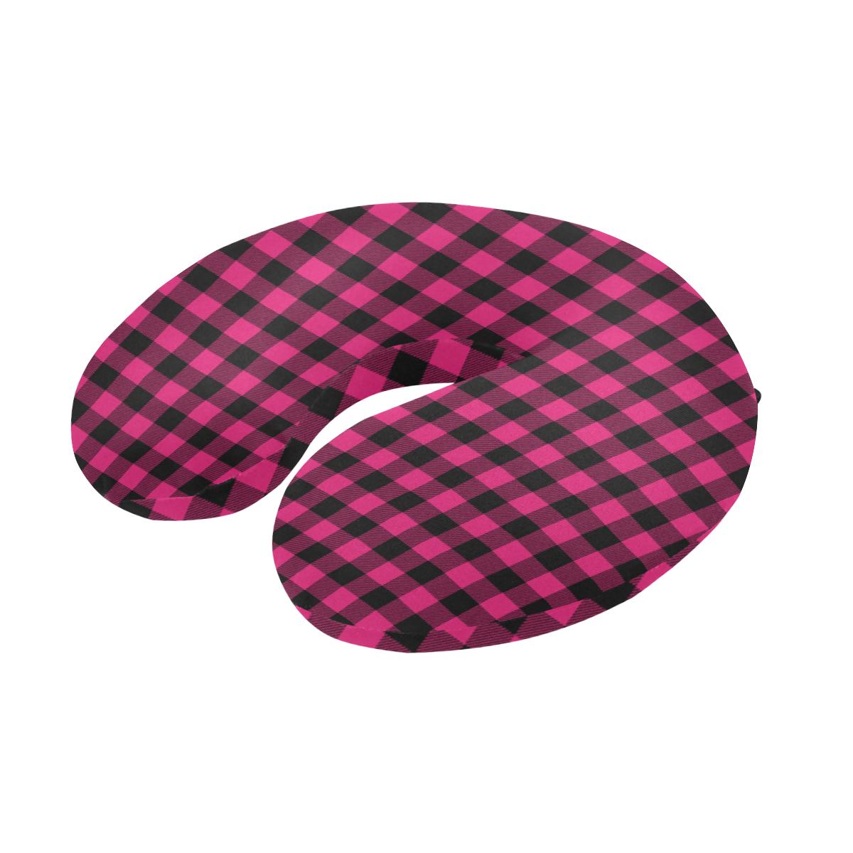 Pink Tartan Plaid Pattern U-Shaped Travel Neck Pillow-JTAMIGO.COM