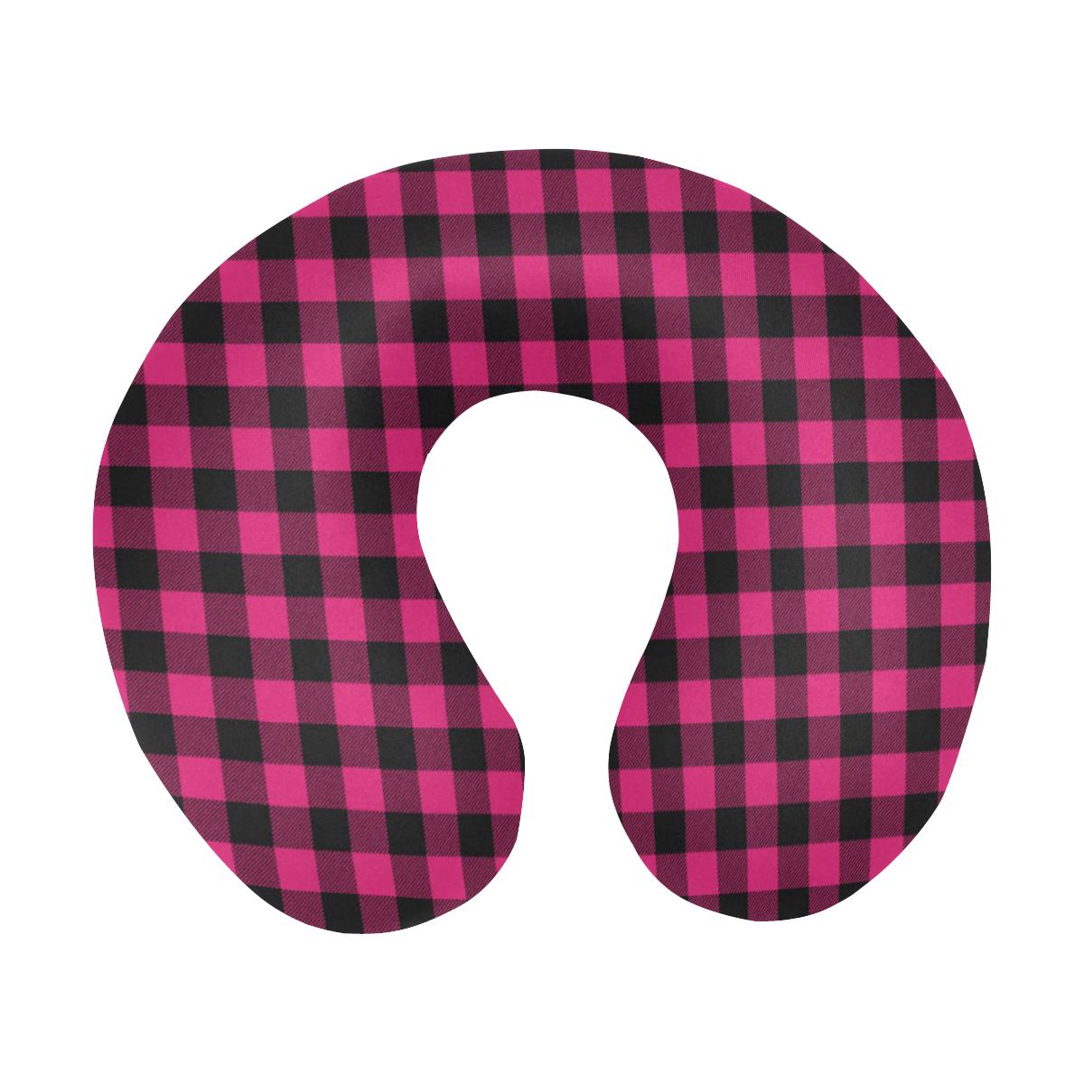 Pink Tartan Plaid Pattern U-Shaped Travel Neck Pillow-JTAMIGO.COM