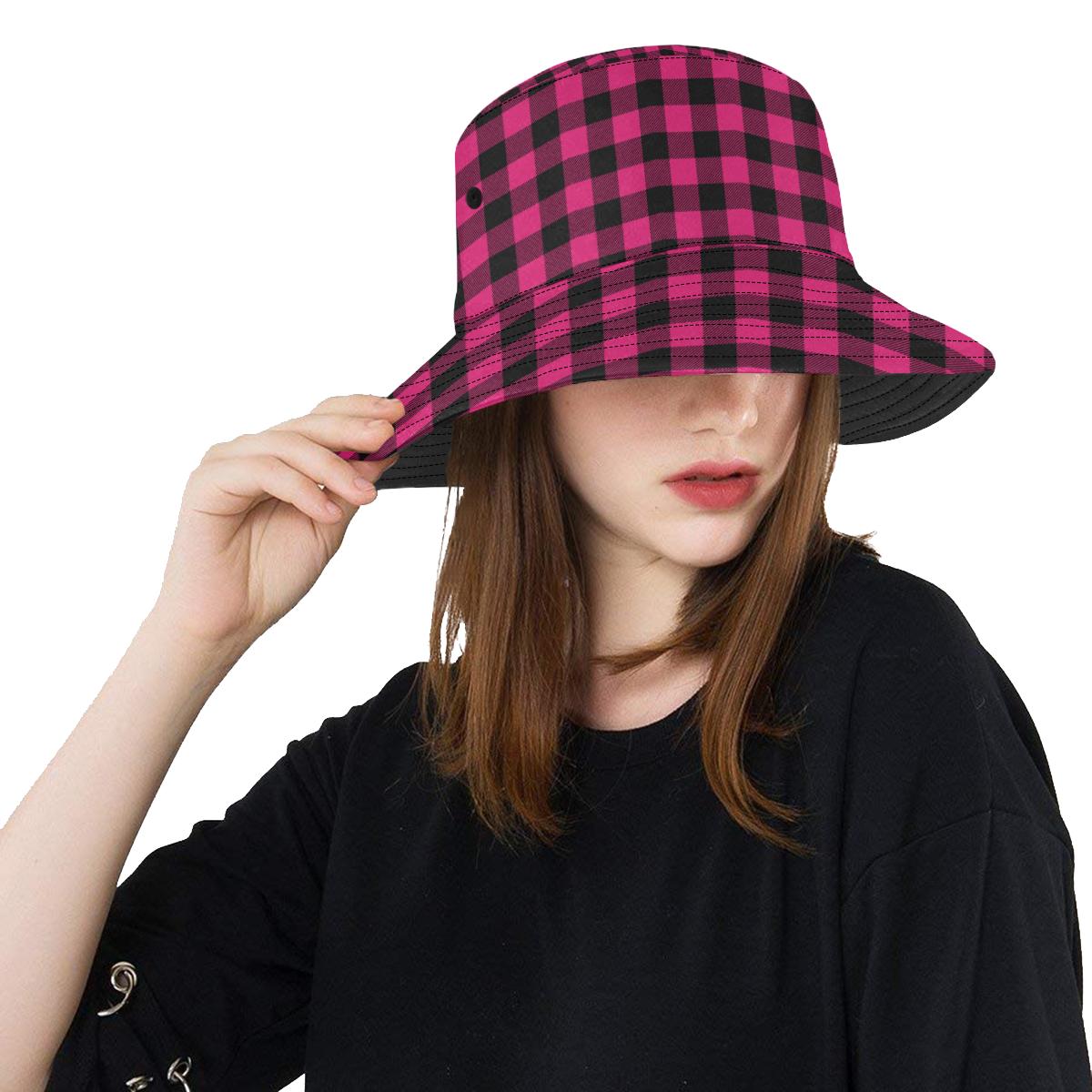 Pink Tartan Plaid Pattern Unisex Bucket Hat
