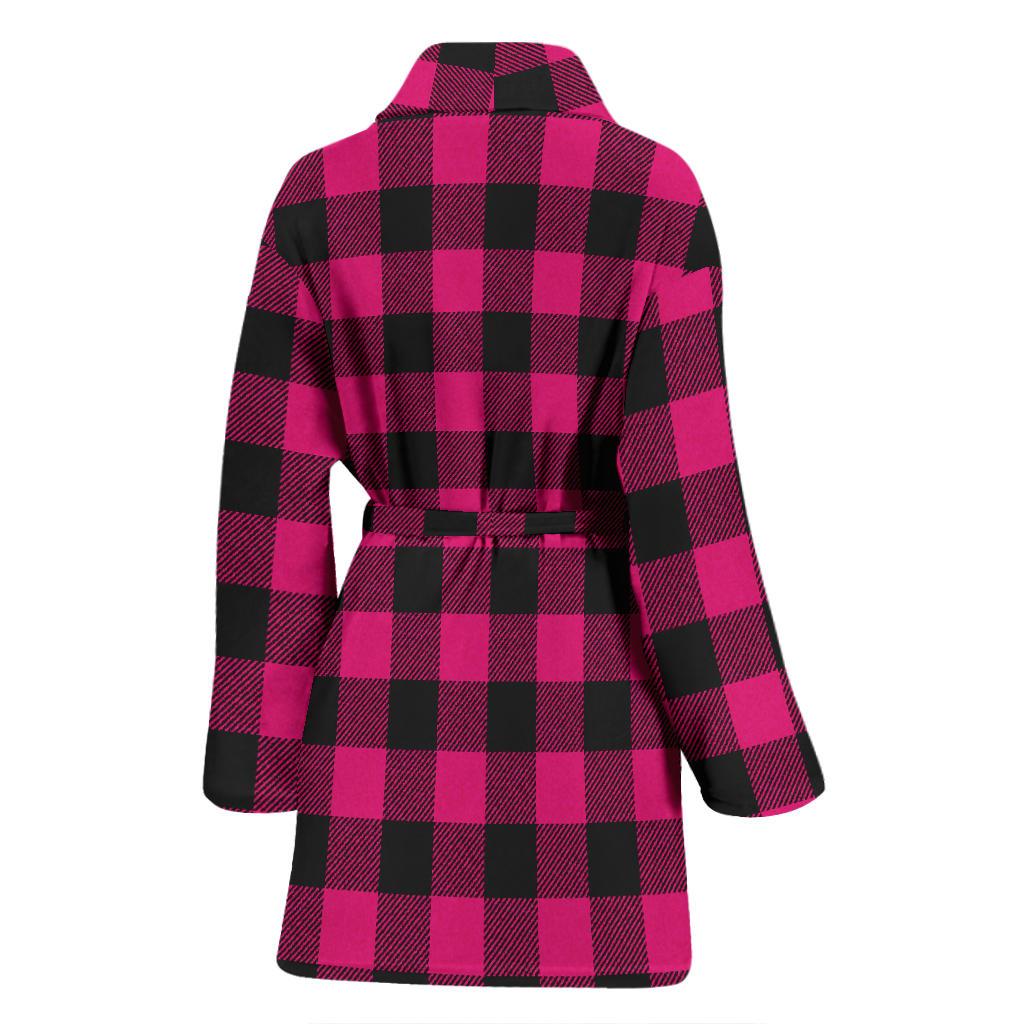 Pink Tartan Plaid Pattern Women Bath Robe-JTAMIGO.COM