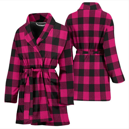 Pink Tartan Plaid Pattern Women Bath Robe-JTAMIGO.COM