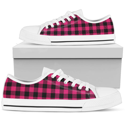 Pink Tartan Plaid Pattern Women Low Top Shoes-JTAMIGO.COM