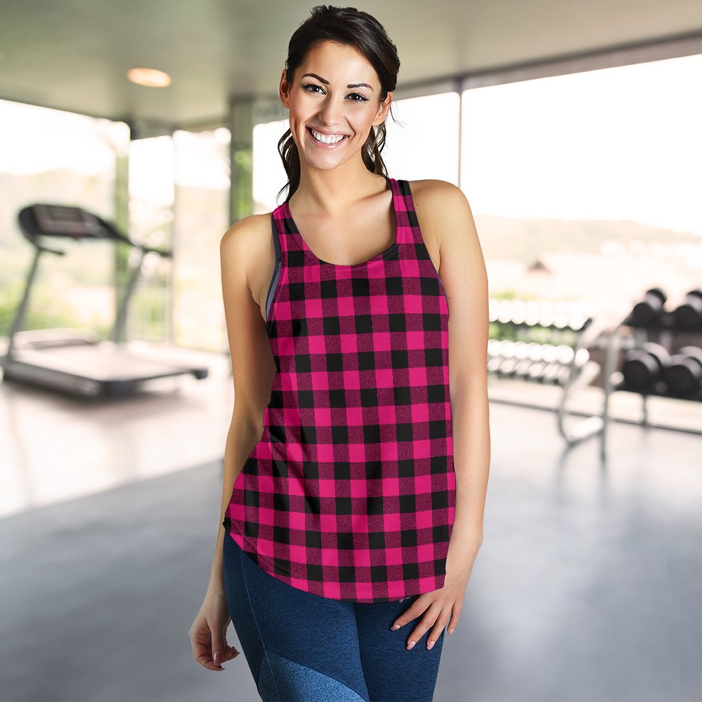 Pink Tartan Plaid Pattern Women Racerback Tank Top