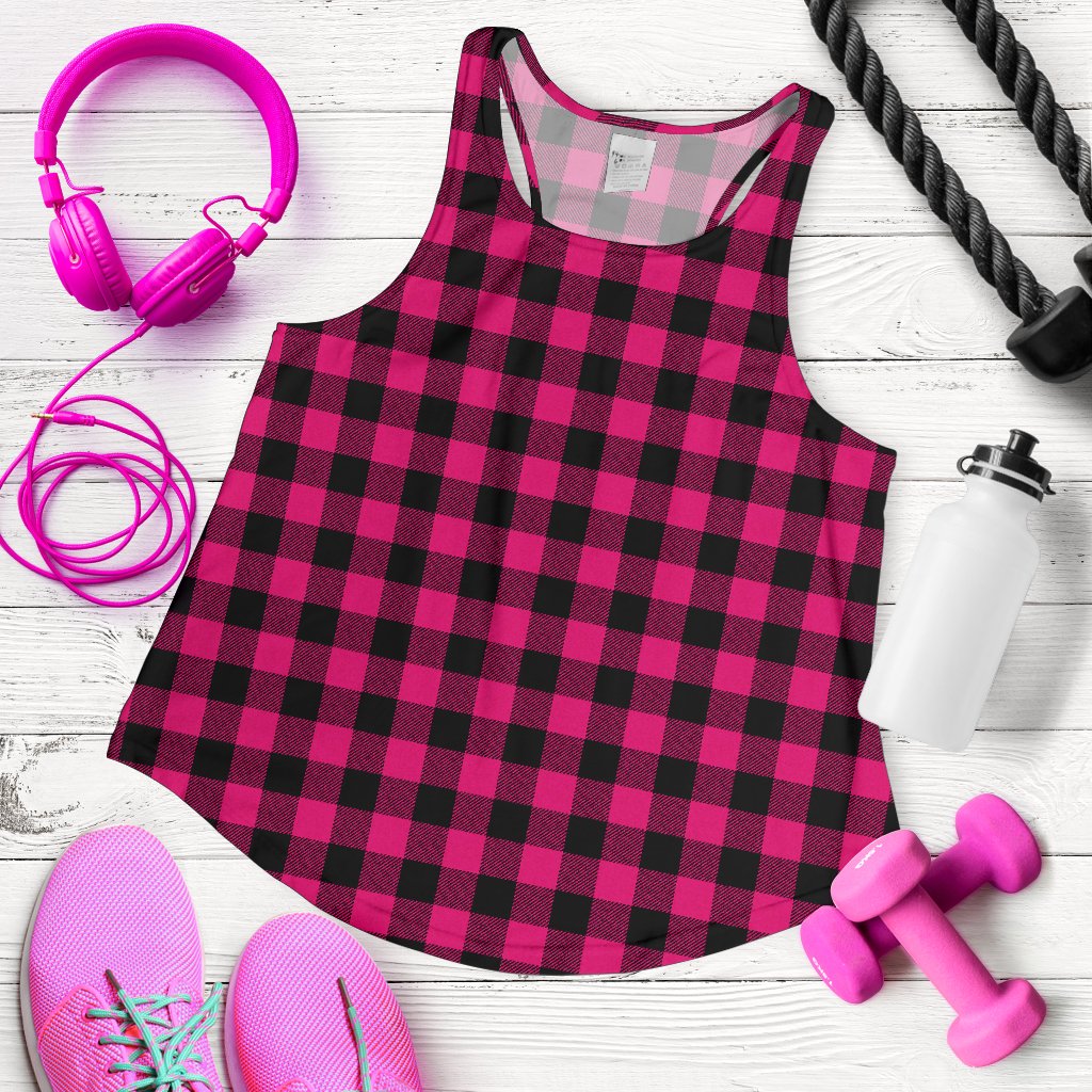 Pink Tartan Plaid Pattern Women Racerback Tank Top