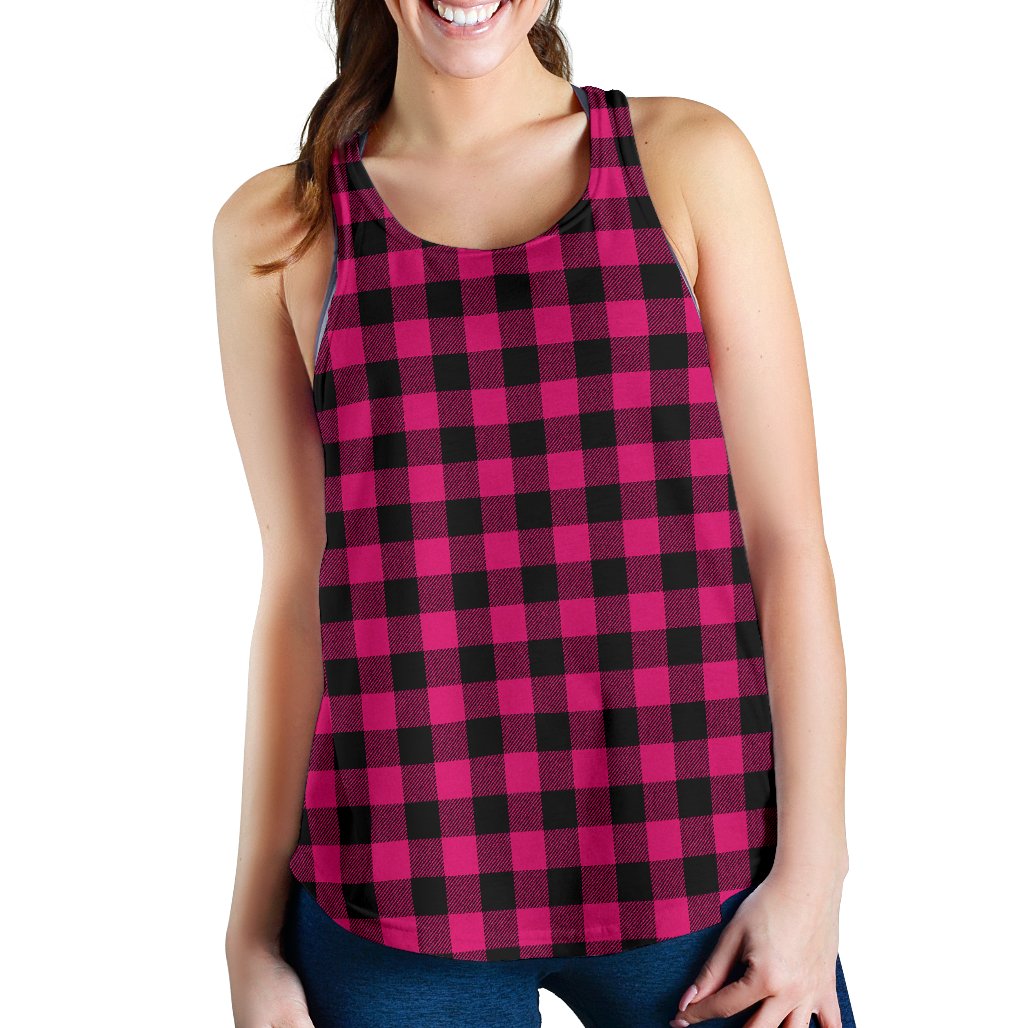 Pink Tartan Plaid Pattern Women Racerback Tank Top