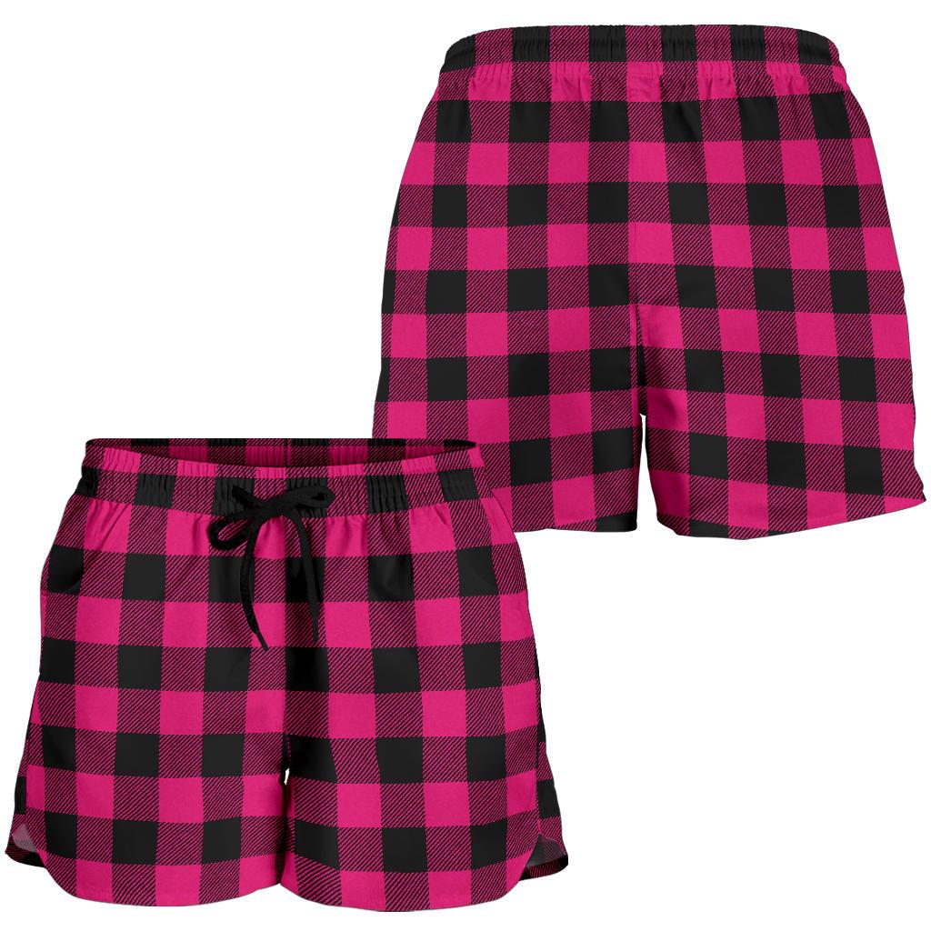 Pink Tartan Plaid Pattern Women Shorts-JTAMIGO.COM