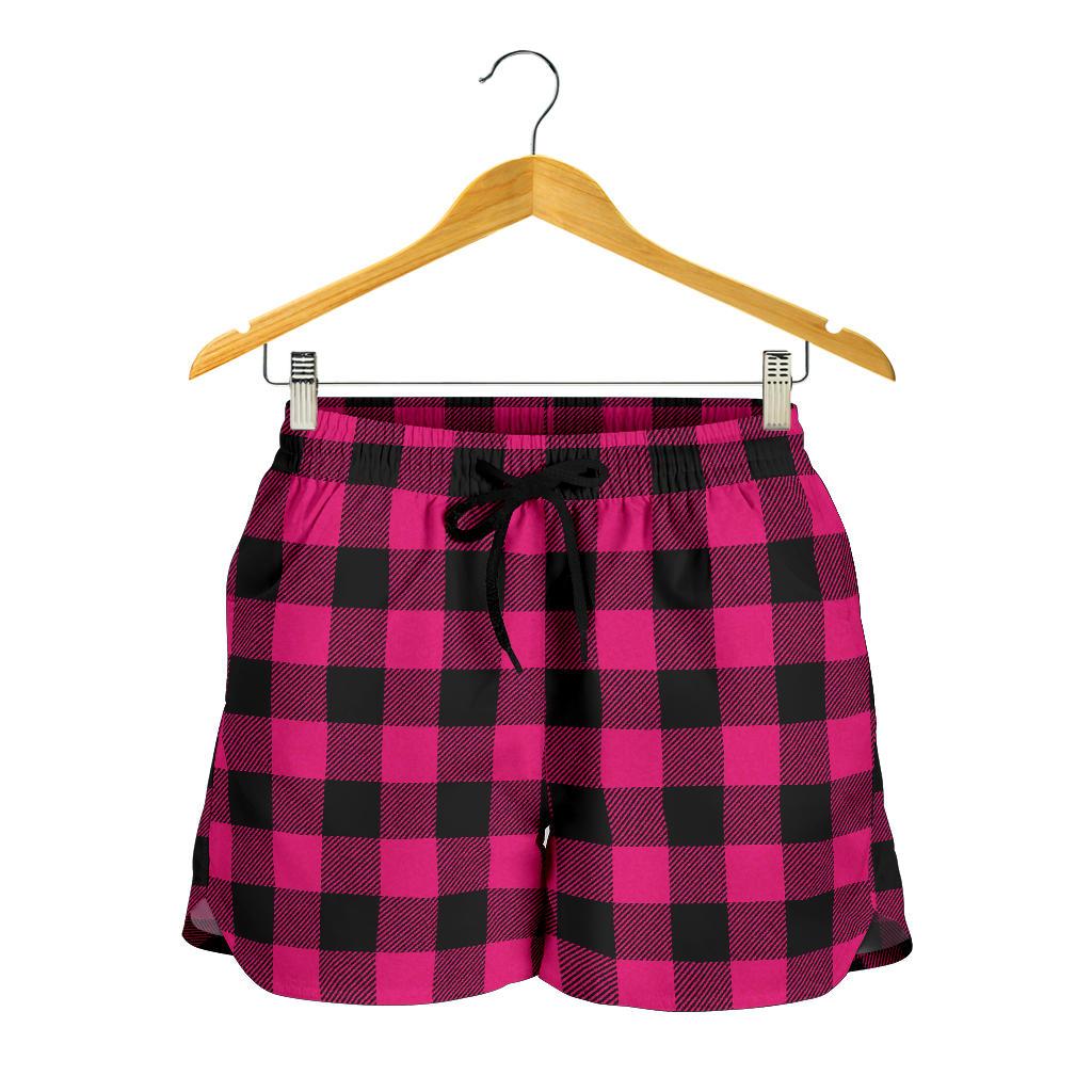 Pink Tartan Plaid Pattern Women Shorts-JTAMIGO.COM