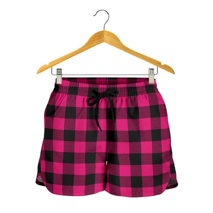 Pink Tartan Plaid Pattern Women Shorts-JTAMIGO.COM