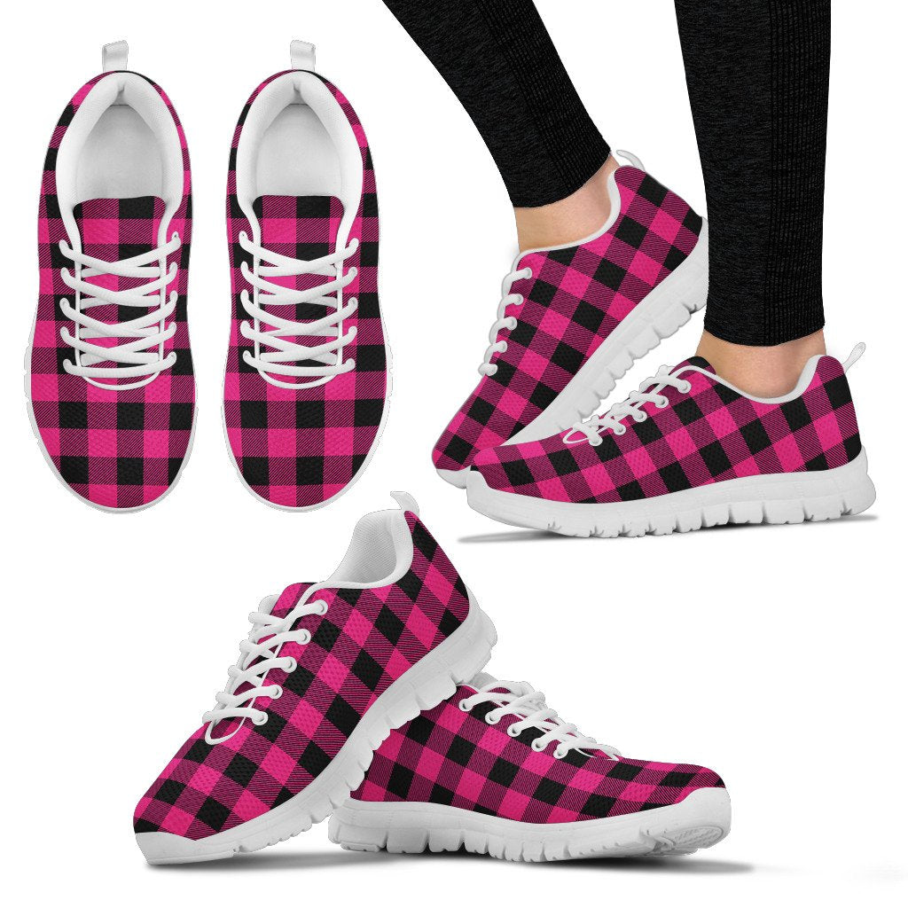 Pink Tartan Plaid Pattern Women Sneakers Shoes