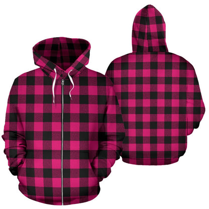 Pink Tartan Plaid Pattern Zip Up Hoodie