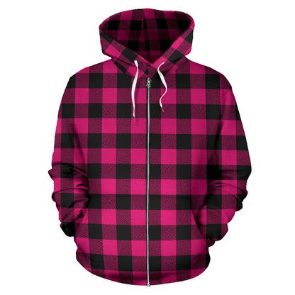Pink Tartan Plaid Pattern Zip Up Hoodie