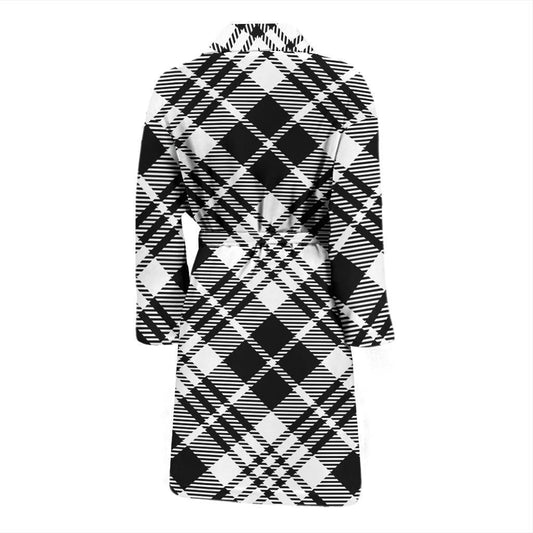 Plaid Black White Pattern Print Design A02 Men Bathrobe-JORJUNE.COM