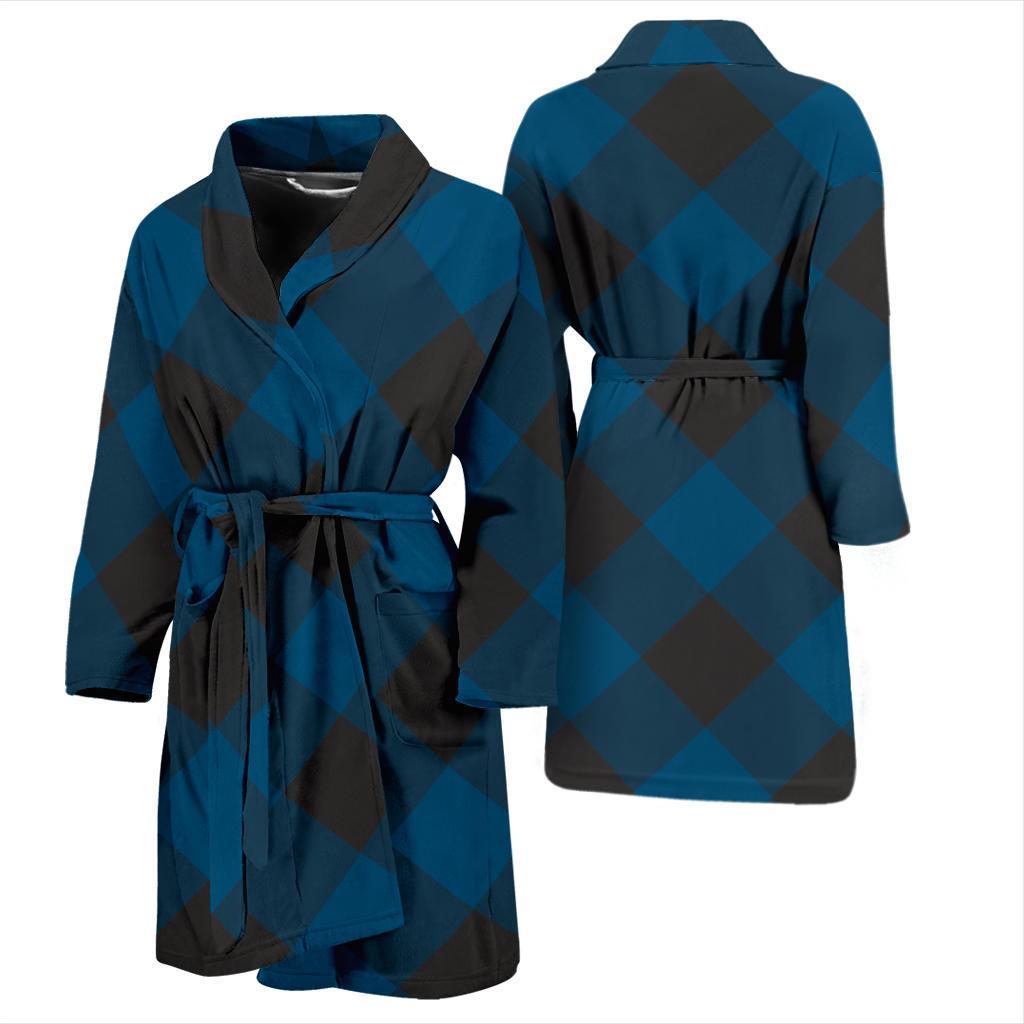 Plaid Blue Pattern Print Design A04 Men Bathrobe-JORJUNE.COM