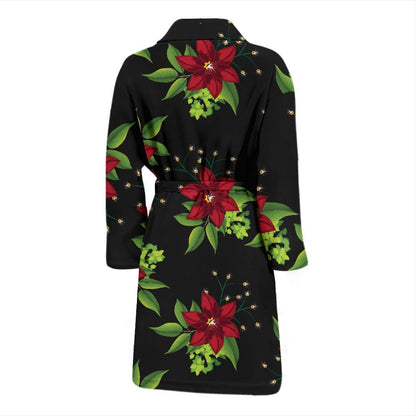 Poinsettia Pattern Print Design A01 Men Bathrobe-JORJUNE.COM