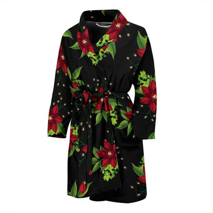 Poinsettia Pattern Print Design A01 Men Bathrobe-JORJUNE.COM