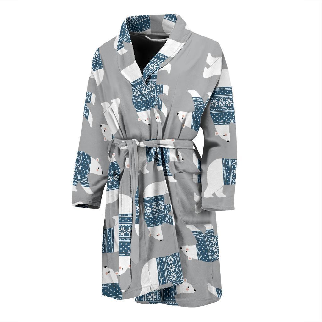 Polar Bear Pattern Print Design A03 Men Bathrobe-JORJUNE.COM