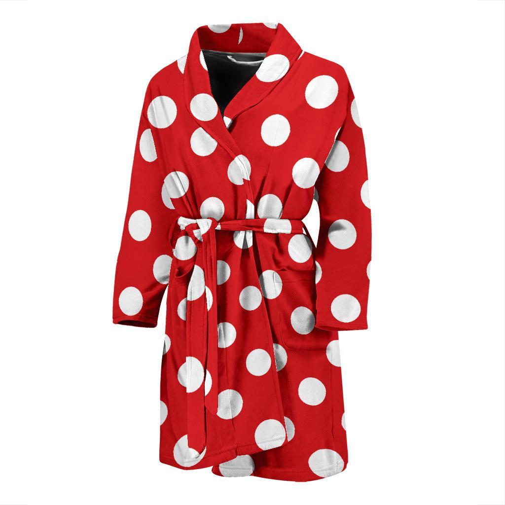 Polka Dot Red Pattern Print Design 04 Men Bathrobe-JORJUNE.COM