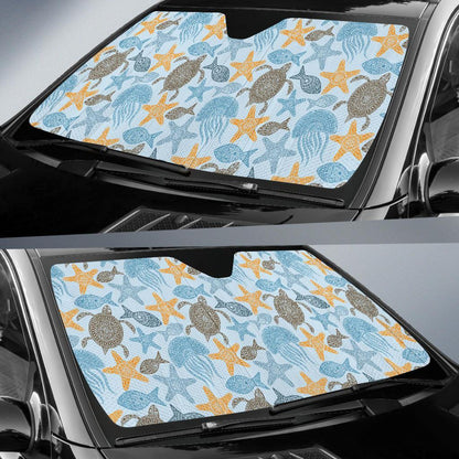 Polynesian Jellyfish Turtle Print Car Sun Shade For Windshield