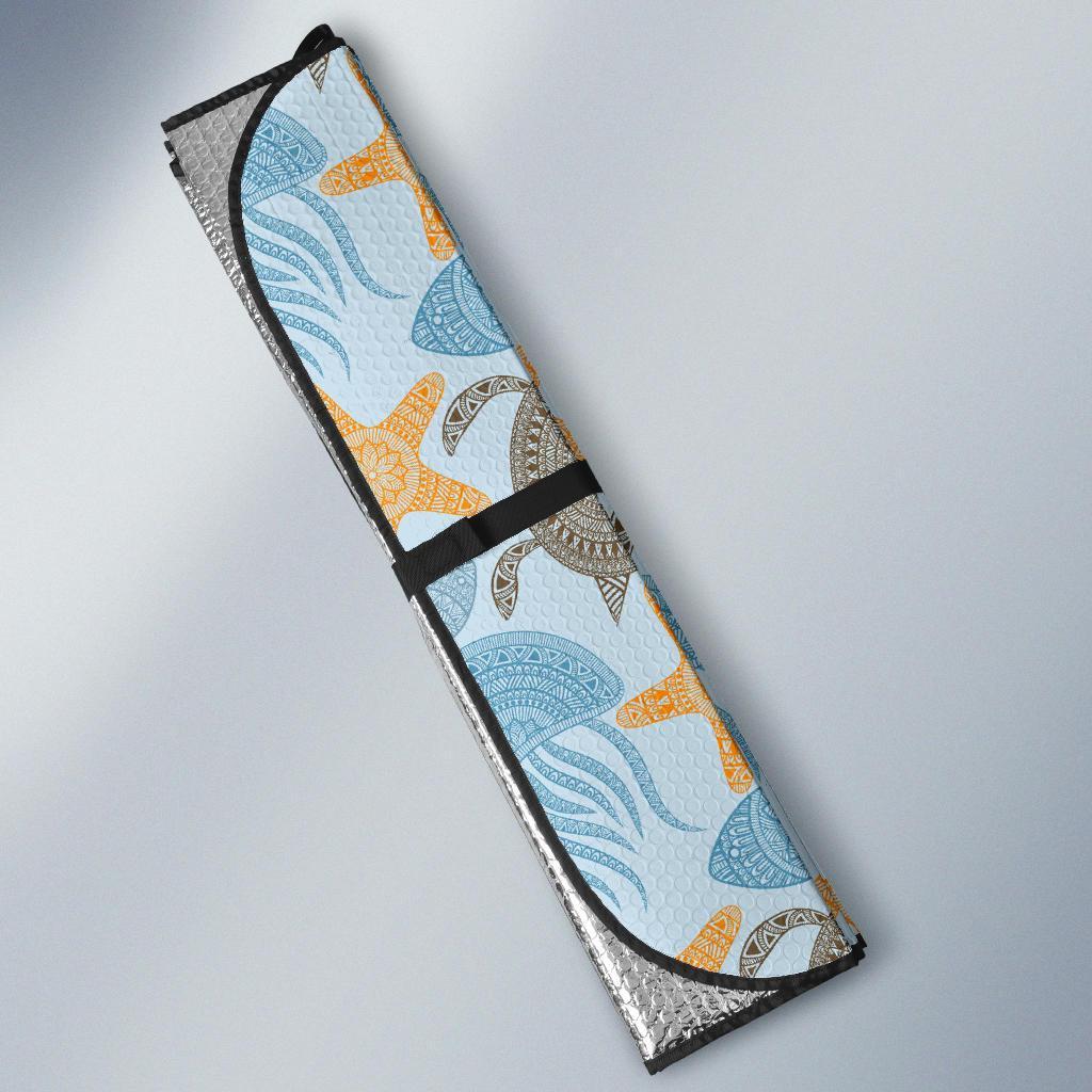 Polynesian Jellyfish Turtle Print Car Sun Shade For Windshield