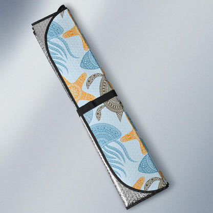 Polynesian Jellyfish Turtle Print Car Sun Shade For Windshield