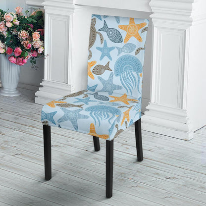 Polynesian Jellyfish Turtle Print Dining Chair Slipcover-JTAMIGO.COM