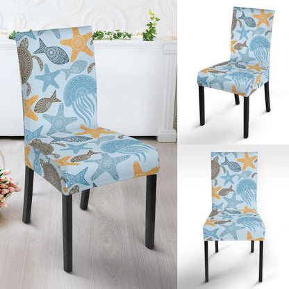 Polynesian Jellyfish Turtle Print Dining Chair Slipcover-JTAMIGO.COM
