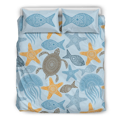 Polynesian Jellyfish Turtle Print Duvet Cover Bedding Set