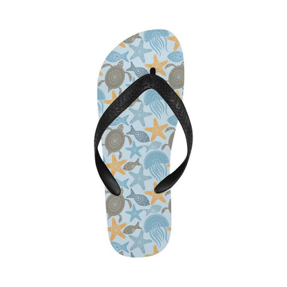 Polynesian Jellyfish Turtle Print Flip Flops-JTAMIGO.COM