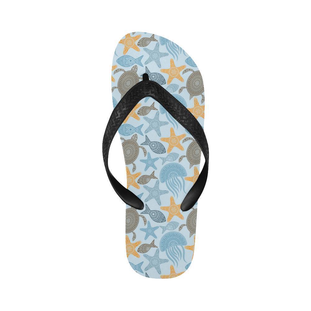 Polynesian Jellyfish Turtle Print Flip Flops-JTAMIGO.COM