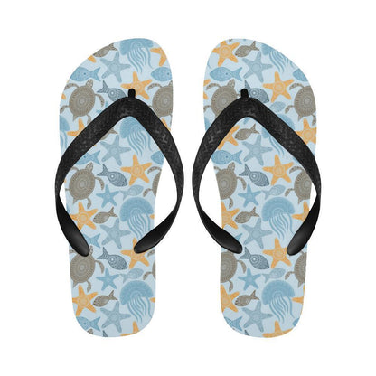 Polynesian Jellyfish Turtle Print Flip Flops-JTAMIGO.COM