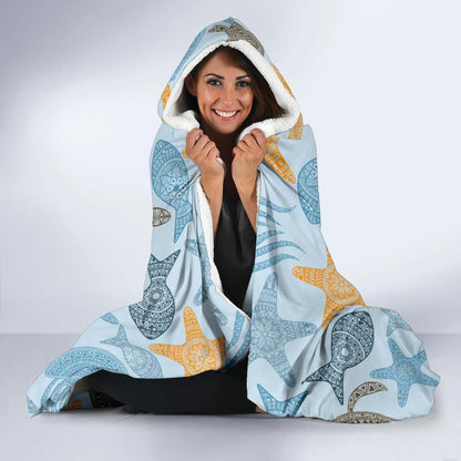 Polynesian Jellyfish Turtle Print Hooded Blanket-JTAMIGO.COM