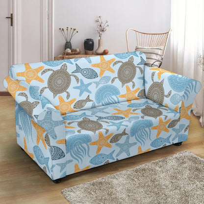 Polynesian Jellyfish Turtle Print Loveseat Slipcover-JTAMIGO.COM
