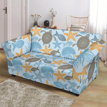 Polynesian Jellyfish Turtle Print Loveseat Slipcover-JTAMIGO.COM