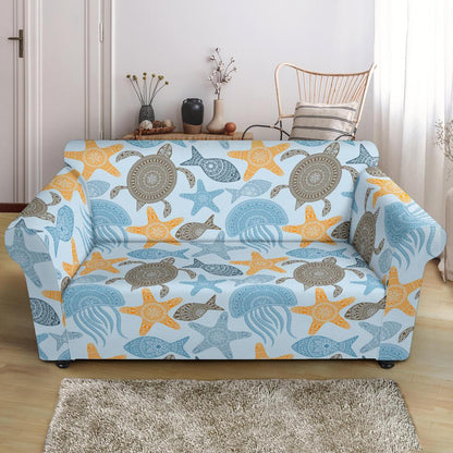 Polynesian Jellyfish Turtle Print Loveseat Slipcover-JTAMIGO.COM