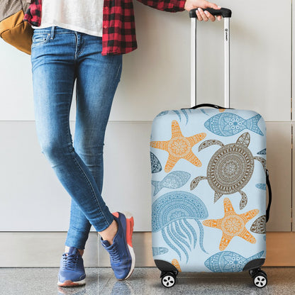 Polynesian Jellyfish Turtle Print Luggage Cover Protector