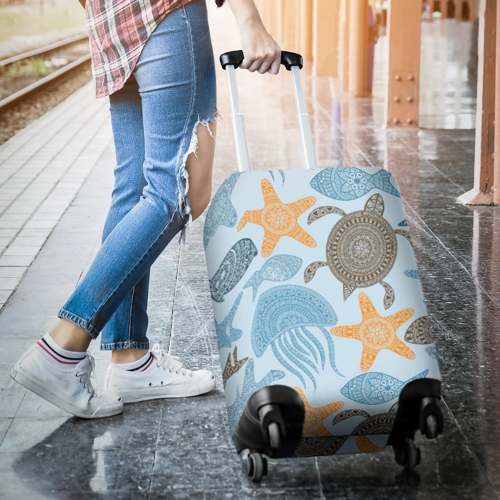 Polynesian Jellyfish Turtle Print Luggage Cover Protector