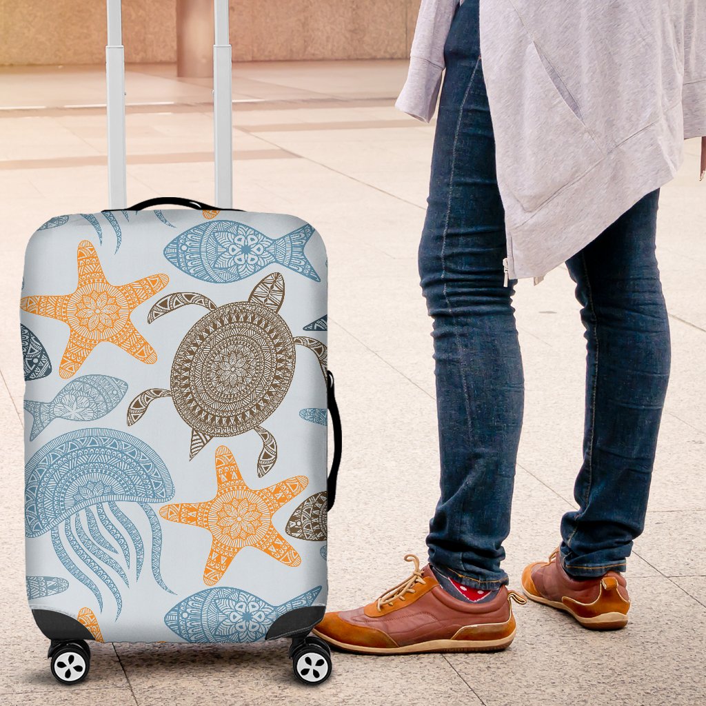 Polynesian Jellyfish Turtle Print Luggage Cover Protector
