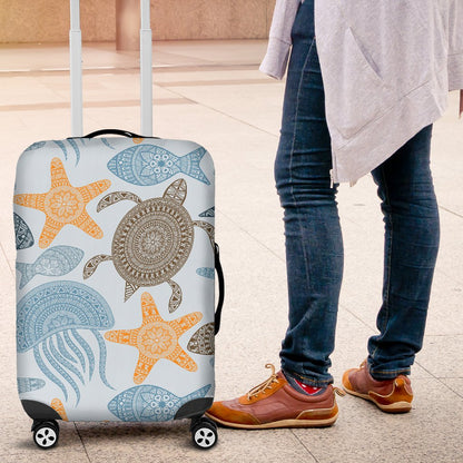 Polynesian Jellyfish Turtle Print Luggage Cover Protector