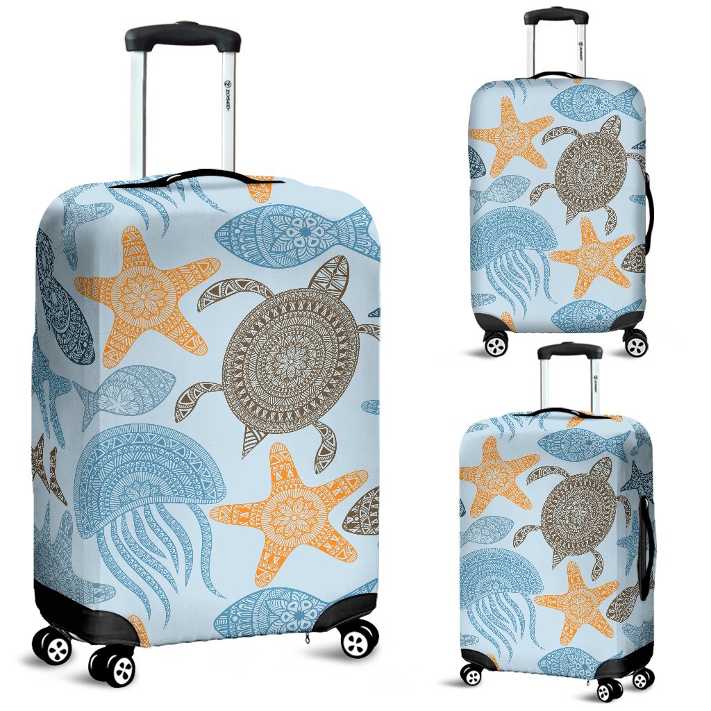 Polynesian Jellyfish Turtle Print Luggage Cover Protector