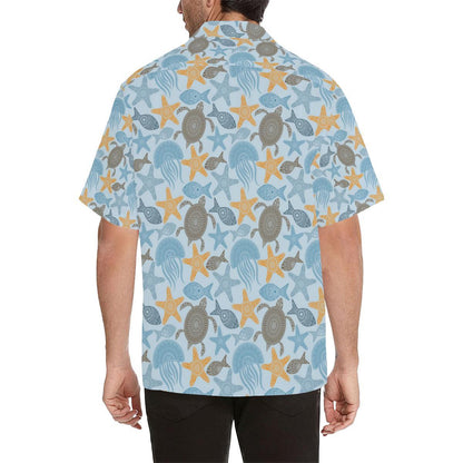 Polynesian Jellyfish Turtle Print Men Aloha Hawaiian Shirt